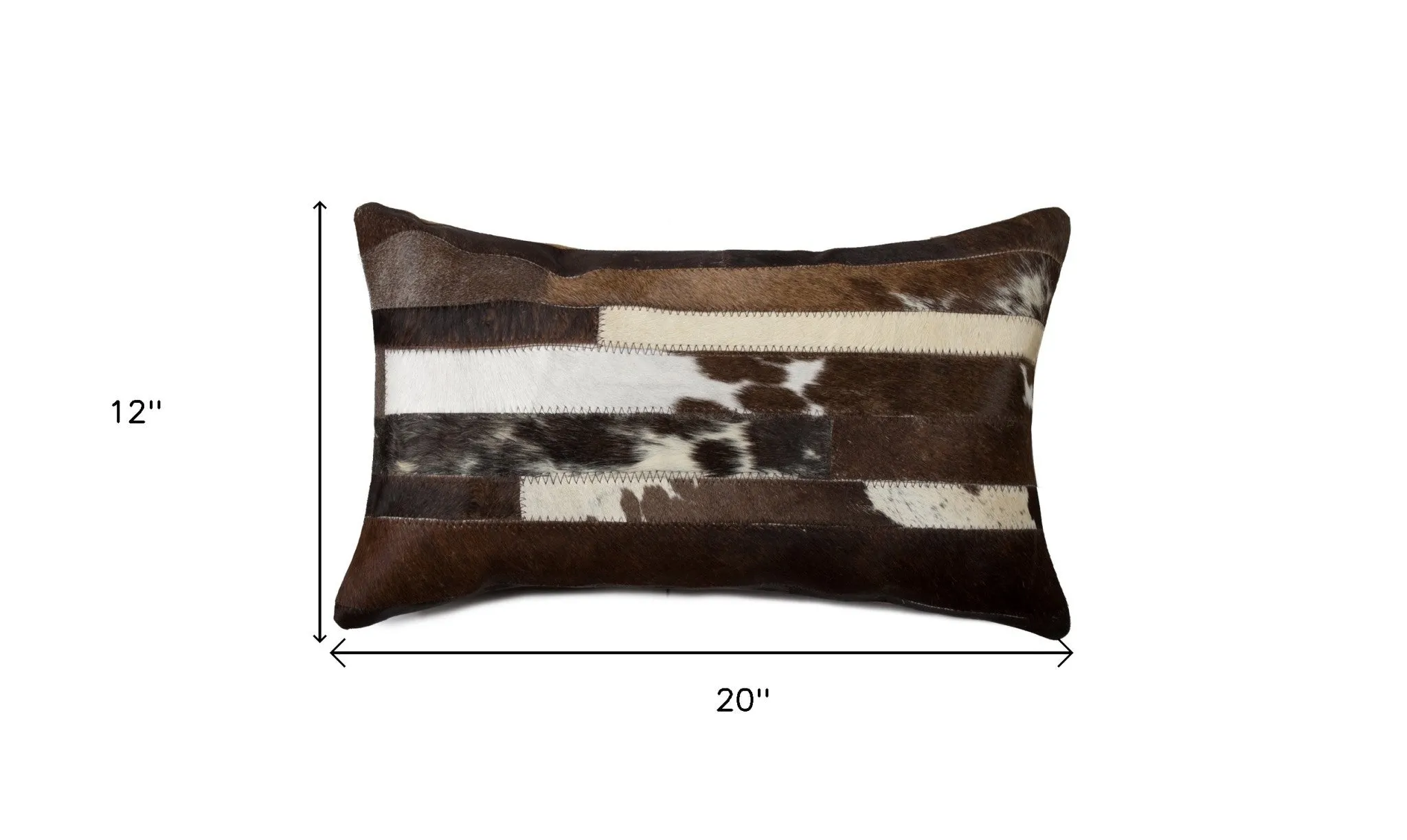 12" X 20" Brown Black and White Abstract Stripes Cowhide Cowhide Throw Pillow