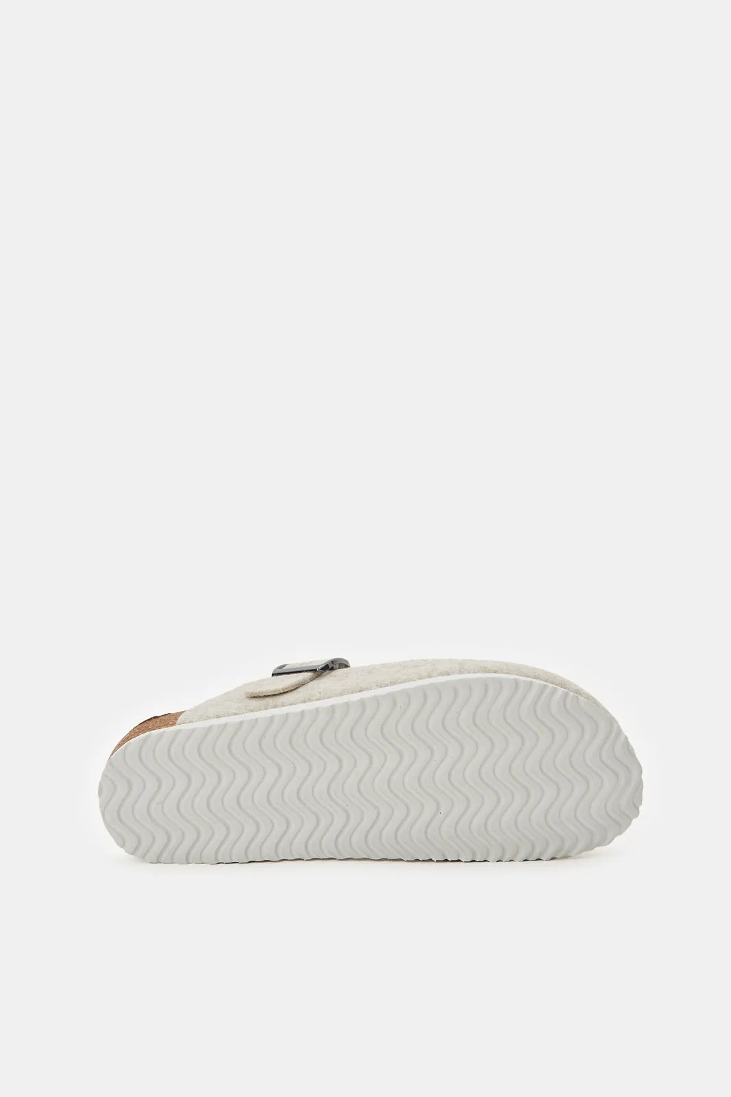 Women Beige Comfort Slipper With Buckle Trim